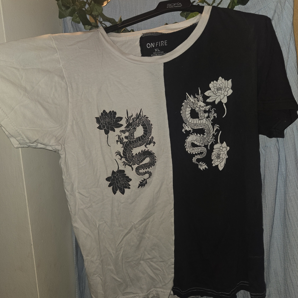 On Fire Black and White Dragon Shirt